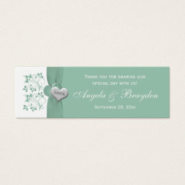 Mint, White Floral Hearts Wedding Favor Label Mini Visitekaartjes