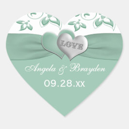 Mint, White Floral Hearts Wedding for Sticker