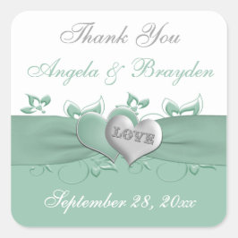 Mint, White Floral Hearts Wedding for Sticker