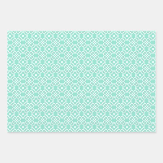Mint & White Floral Lattice Pattern Inpakpapier Vel (Voorkant 3)