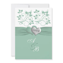 Mint, White Floral PRINTED Ribbon Wedding Invite