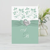 Mint, White Floral PRINTED Ribbon Wedding Invite Kaart (Staand voorkant)
