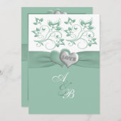 Mint, White Floral PRINTED Ribbon Wedding Invite Kaart (Voorkant / Achterkant)