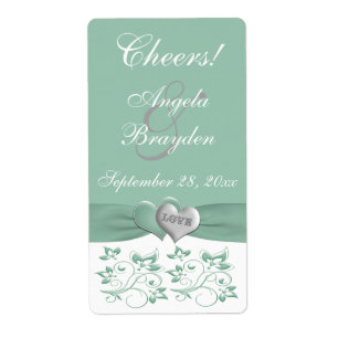 Mint, White Floral PRINTED Ribbon Weduwlabel Etiket