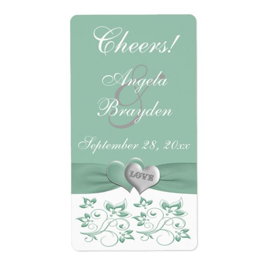 Mint, White Floral PRINTED Ribbon Weduwlabel Etiket (Voorkant)