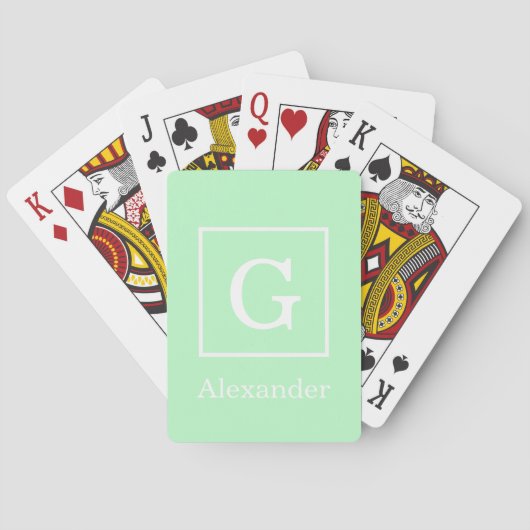 Mint White Framed Initiaal Monogram Pokerkaarten (Achterkant)