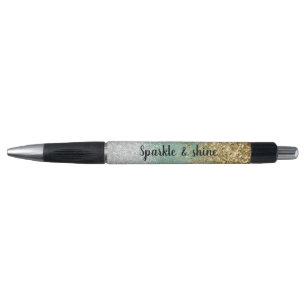Mint White Glam Gold Sparkle Glitter Pen