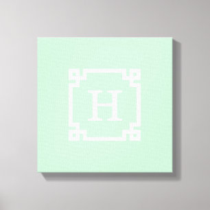Mint White Greek Key Lijst #2 Initiaal Monogram Canvas Afdruk