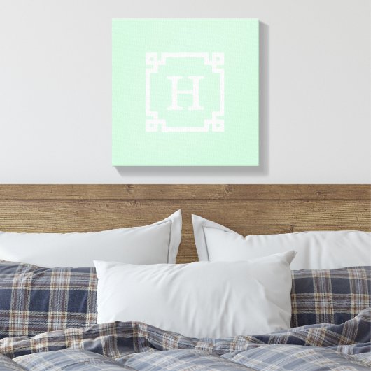 Mint White Greek Key Lijst #2 Initiaal Monogram Canvas Afdruk (Insitu (Slaapkamer))
