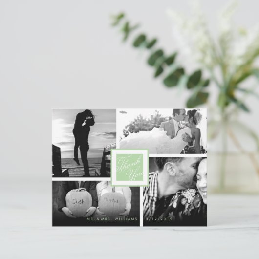 Mint White Hartelijk dank Je bruiloft 4 Foto Brief Briefkaart (Staand voorkant)