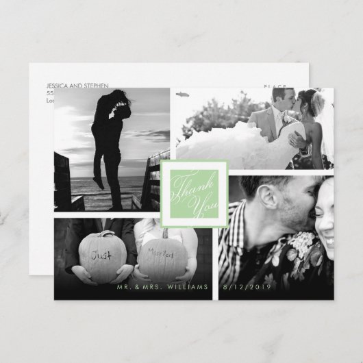 Mint White Hartelijk dank Je bruiloft 4 Foto Brief Briefkaart (Voorkant / Achterkant)