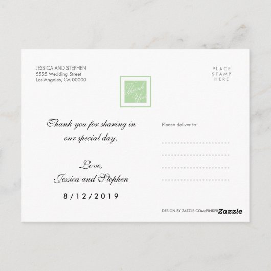 Mint White Hartelijk dank Je bruiloft 4 Foto Brief Briefkaart (Achterkant)
