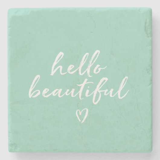 Mint White Hello Beautiful Inspirational Heart Stenen Onderzetter (Voorkant)