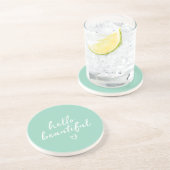Mint White Hello Beautiful Inspirational Heart Zandsteen Onderzetter (Zijkant)