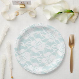 Mint White Lace Rozen Floral Papieren Bordje