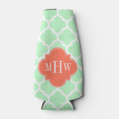 Mint White Moroccan #5 Coral 3 Initiaal Monogram Flesjeskoeler (Voorkant)