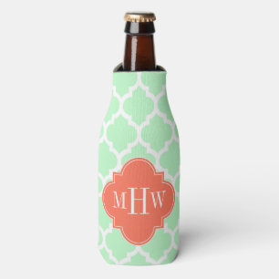 Mint White Moroccan #5 Coral 3 Initiaal Monogram Flesjeskoeler