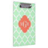 Mint White Moroccan #5 Coral 3 Initiaal Monogram Klembord (Rechts)