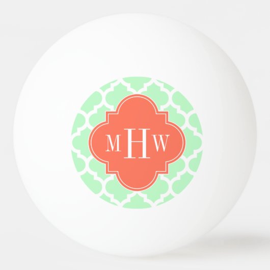 Mint White Moroccan #5 Coral 3 Initiaal Monogram Pingpongbal (Voorkant)