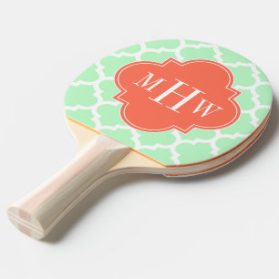 Mint White Moroccan #5 Coral 3 Initiaal Monogram Tafeltennisbatje