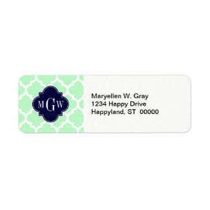 Mint, White Moroccan #5 Navy 3 Initiaal monogram Etiket