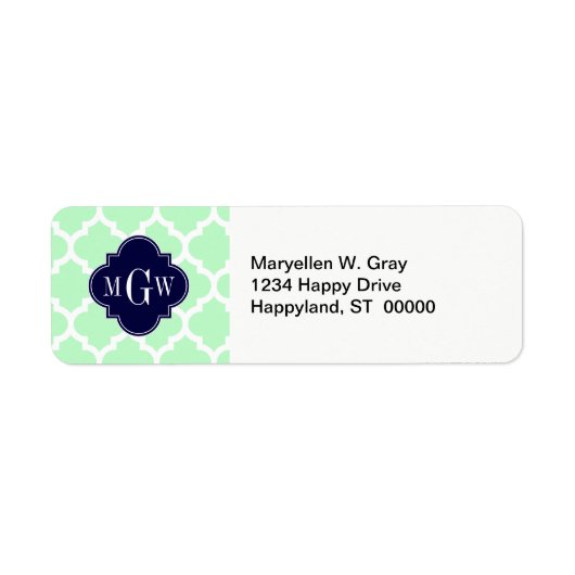 Mint, White Moroccan #5 Navy 3 Initiaal monogram Etiket (Voorkant)