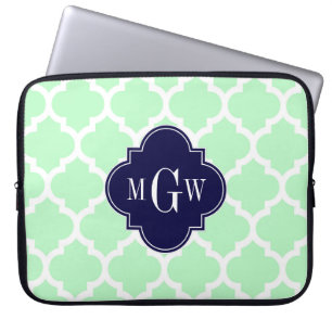 Mint, White Moroccan #5 Navy 3 Initiaal monogram Laptop Sleeve