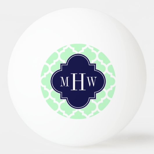 Mint, White Moroccan #5 Navy 3 Initiaal monogram Pingpongbal (Voorkant)