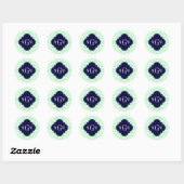 Mint, White Moroccan #5 Navy 3 Initiaal monogram Ronde Sticker (Vel)