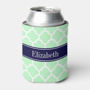 Mint White Moroccan #5 Navy Blue Name Monogram Blikjeskoeler