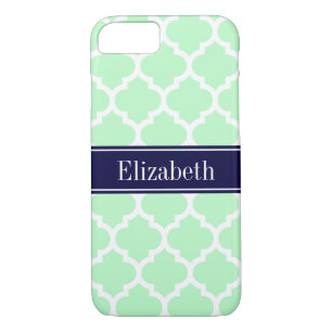 Mint White Moroccan #5 Navy Blue Name Monogram iPhone 8/7 Hoesje
