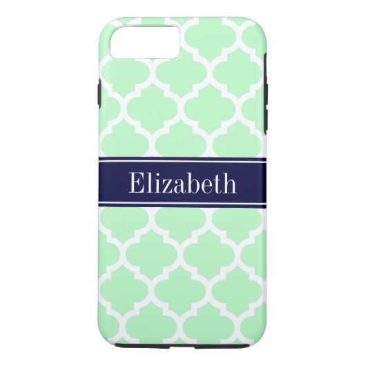 Mint White Moroccan #5 Navy Blue Name Monogram Case-Mate iPhone Case (Achterkant)