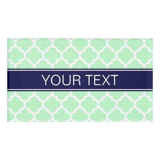 Mint White Moroccan #5 Navy Blue Name Monogram Naambadge (Voorkant)