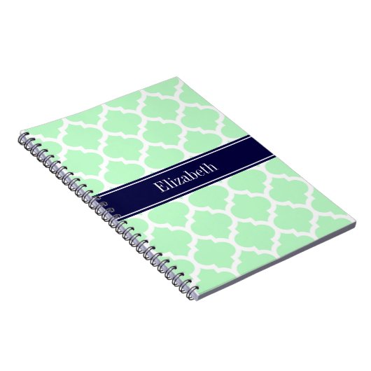 Mint White Moroccan #5 Navy Blue Name Monogram Notitieboek (Rechterzijde)