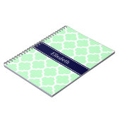 Mint White Moroccan #5 Navy Blue Name Monogram Notitieboek (Linkerzijde)