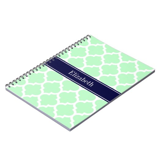 Mint White Moroccan #5 Navy Blue Name Monogram Notitieboek (Linkerzijde)