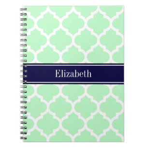 Mint White Moroccan #5 Navy Blue Name Monogram Notitieboek