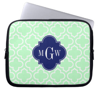 Mint White Moroccan #6 Navy 3 Initiaal Monogram Laptop Sleeve