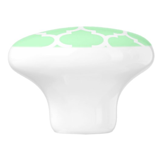 Mint White Moroccan Quatrefoil Pattern #4 Keramische Knop (Zijkant)