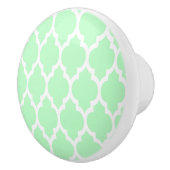 Mint White Moroccan Quatrefoil Pattern #4 Keramische Knop (Rechts)
