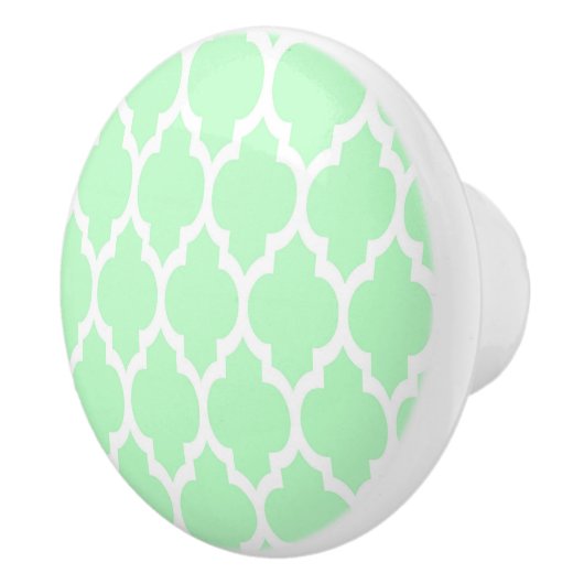 Mint White Moroccan Quatrefoil Pattern #4 Keramische Knop (Rechts)