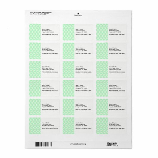 Mint White Moroccan Quatrefoil Pattern #5 Etiket (Full Sheet)