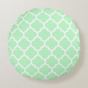 Mint White Moroccan Quatrefoil Pattern #5 Rond Kussen