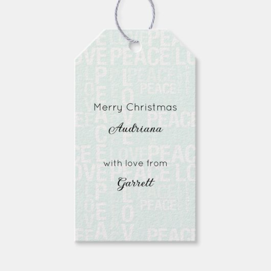 Mint White Peace Love Christmas Cadeaulabel (Voorkant)