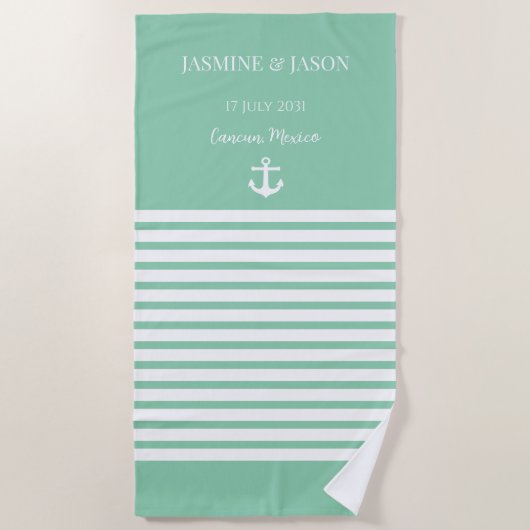 Mint White Personal Destination Wedding Favor Strandlaken (Voorkant)