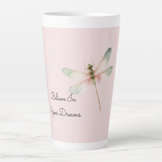 Mint White Pink Dragonfly Latte Mok (Voorkant)