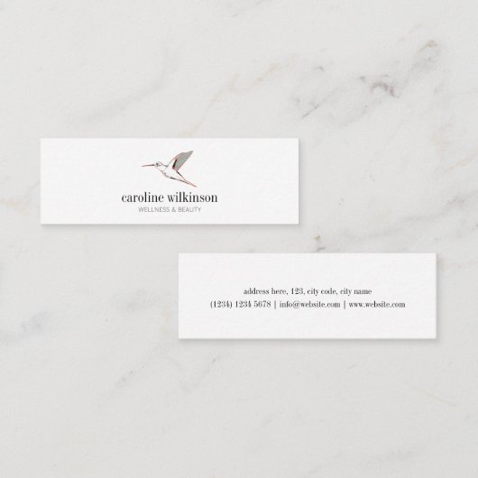 Mint white red elegant hummingbird illustration mini visitekaartje (Voorkant / Achterkant)