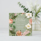 Mint White Rose  Botanical Floral Wedding Kaart (Staand voorkant)