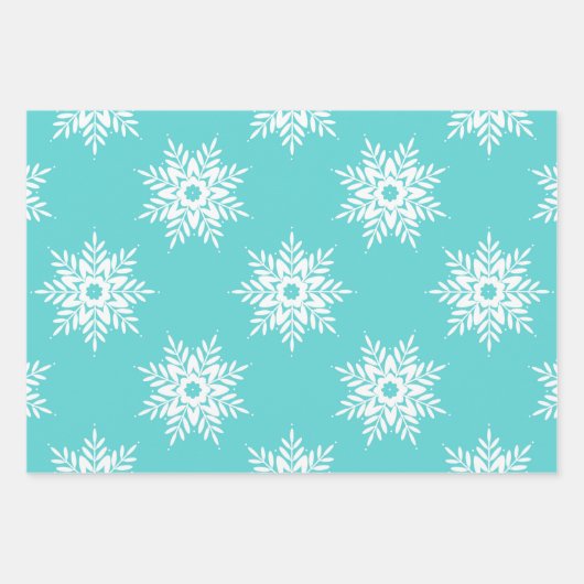 Mint White Snowflake Pattern Inpakpapier Vel (Voorkant 3)