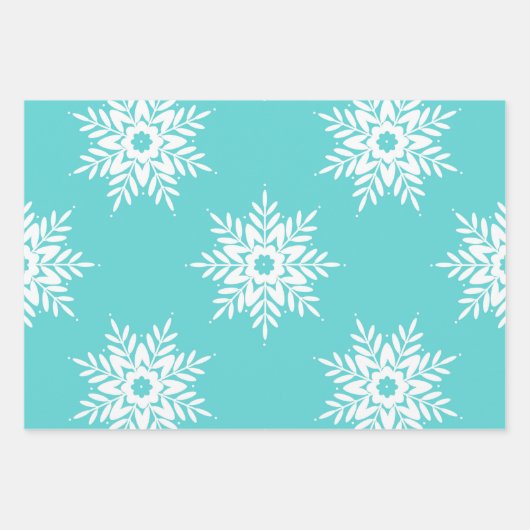 Mint White Snowflake Pattern Inpakpapier Vel (Voorkant 2)